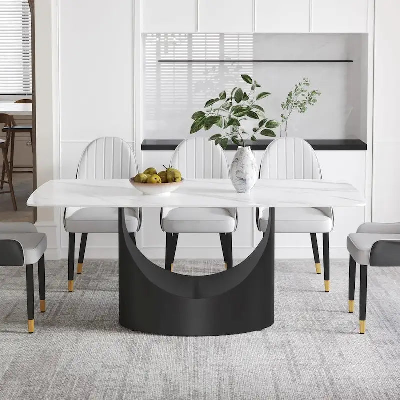 Rectangle Sintered Stone Dining Table with U-Shape Carbon Steel Base, 71 x 35.43 x 29.53