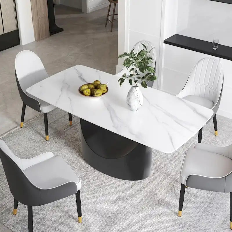 Rectangle Sintered Stone Dining Table with U-Shape Carbon Steel Base, 71 x 35.43 x 29.53