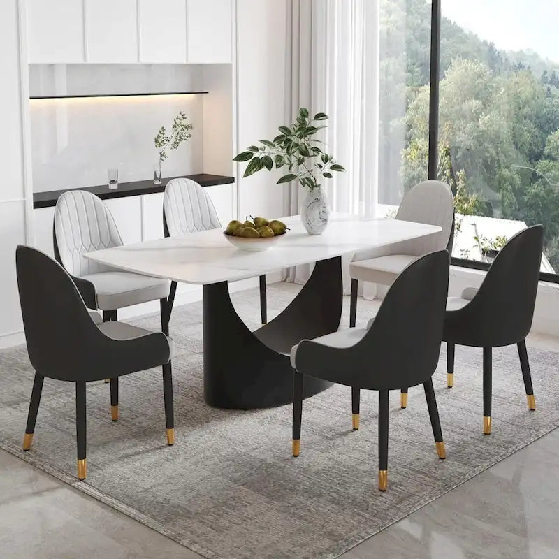 Rectangle Sintered Stone Dining Table with U-Shape Carbon Steel Base, 71 x 35.43 x 29.53