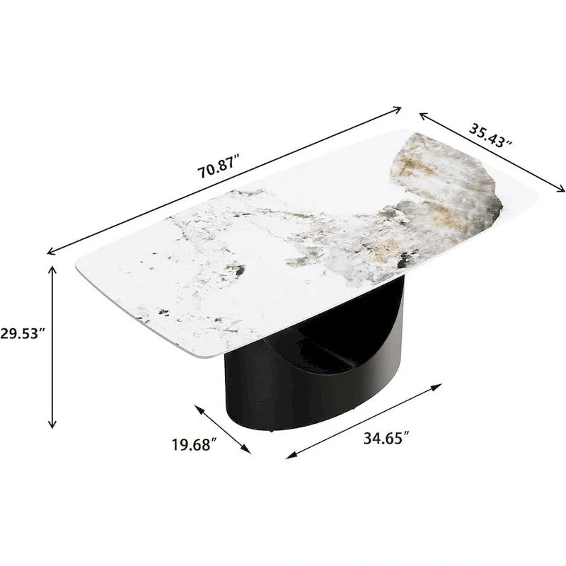 Rectangle Sintered Stone Dining Table with U-Shape Carbon Steel Base, 71 x 35.43 x 29.53