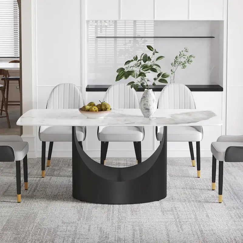 Rectangle Sintered Stone Dining Table with U-Shape Carbon Steel Base, 71 x 35.43 x 29.53