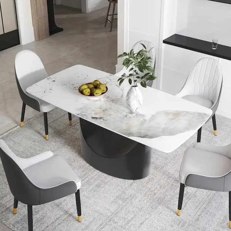 Rectangle Sintered Stone Dining Table with U-Shape Carbon Steel Base, 71 x 35.43 x 29.53