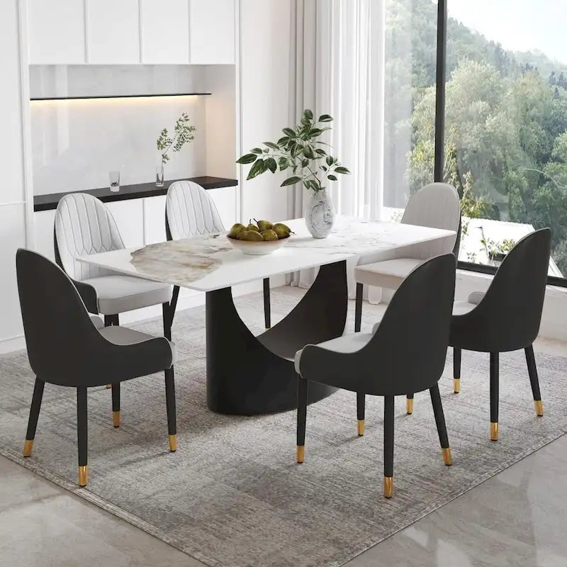 Rectangle Sintered Stone Dining Table with U-Shape Carbon Steel Base, 71 x 35.43 x 29.53