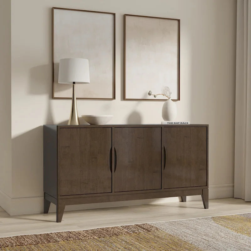 60-Inch 3-Door Sideboard Buffet Cabinet in Walnut Brown