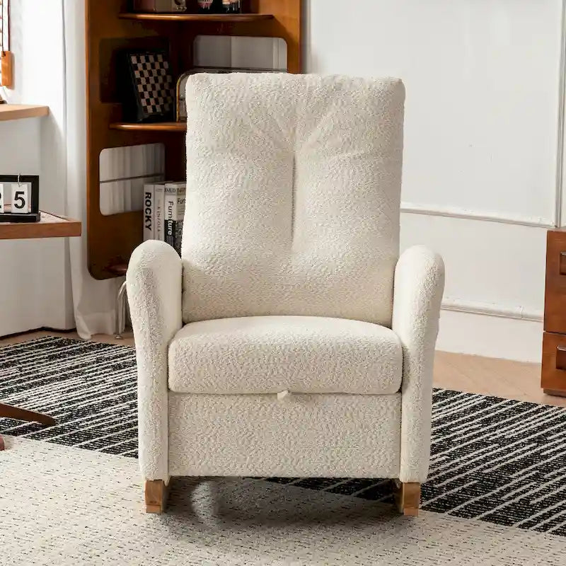 Upholstered Rocking Chair with High Back and Side Pocket