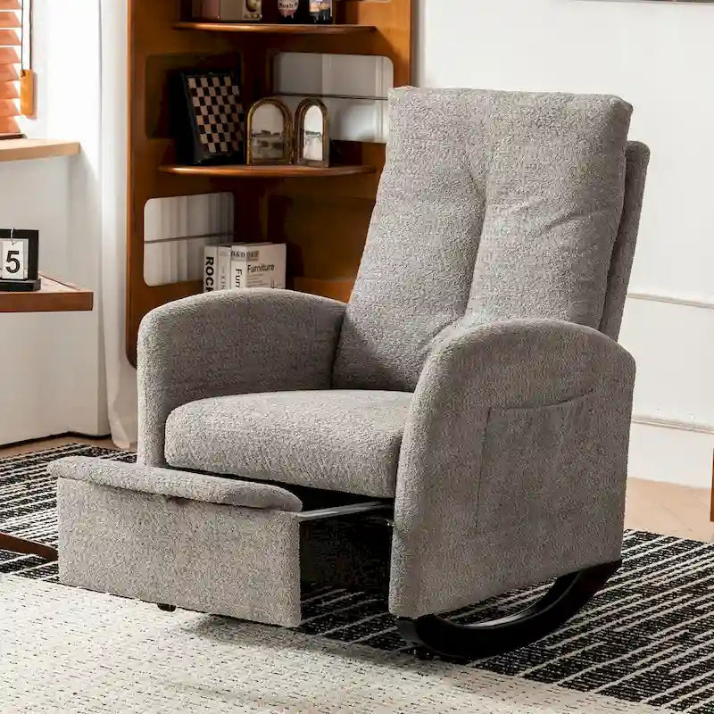 Upholstered Rocking Chair with High Back and Side Pocket