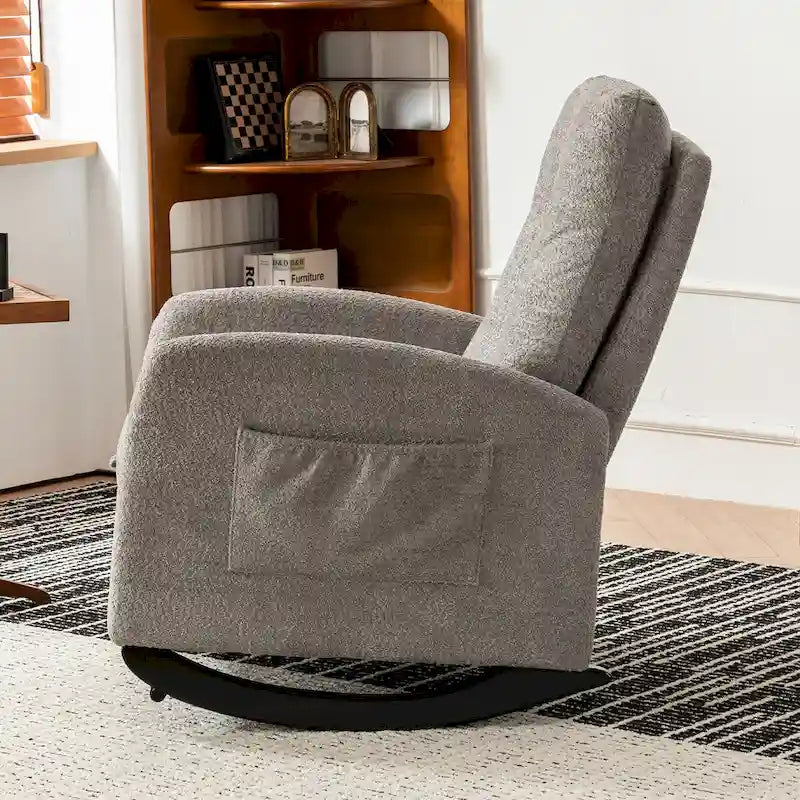 Upholstered Rocking Chair with High Back and Side Pocket