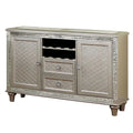 54 Inch Sideboard Buffet Console with Glass Top, Mirror Accents, Champagne Finish