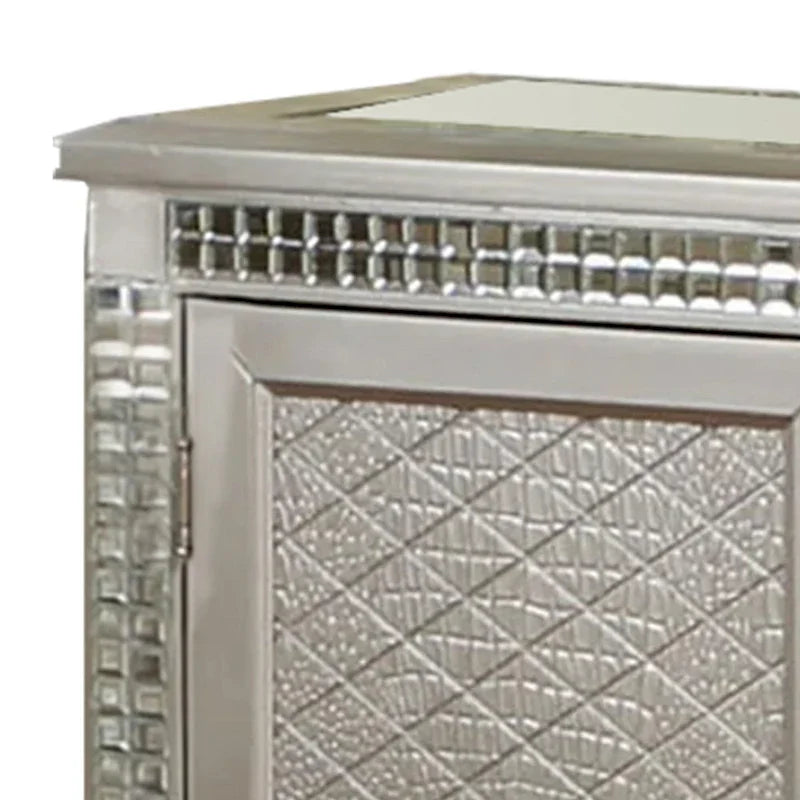 54 Inch Sideboard Buffet Console with Glass Top, Mirror Accents, Champagne Finish